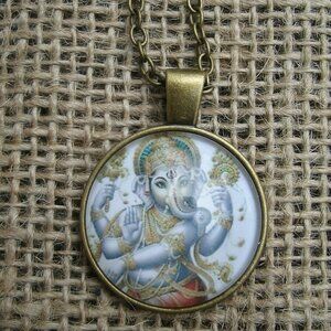 Ganesha Glass Cabochon Pendant Necklace